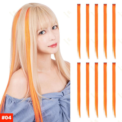 Colored Highlight 22 Inch Synthetic Hair Extensions Rainbow Long Straight Hairpieces for Women Kids Girls Purple Pink Blue