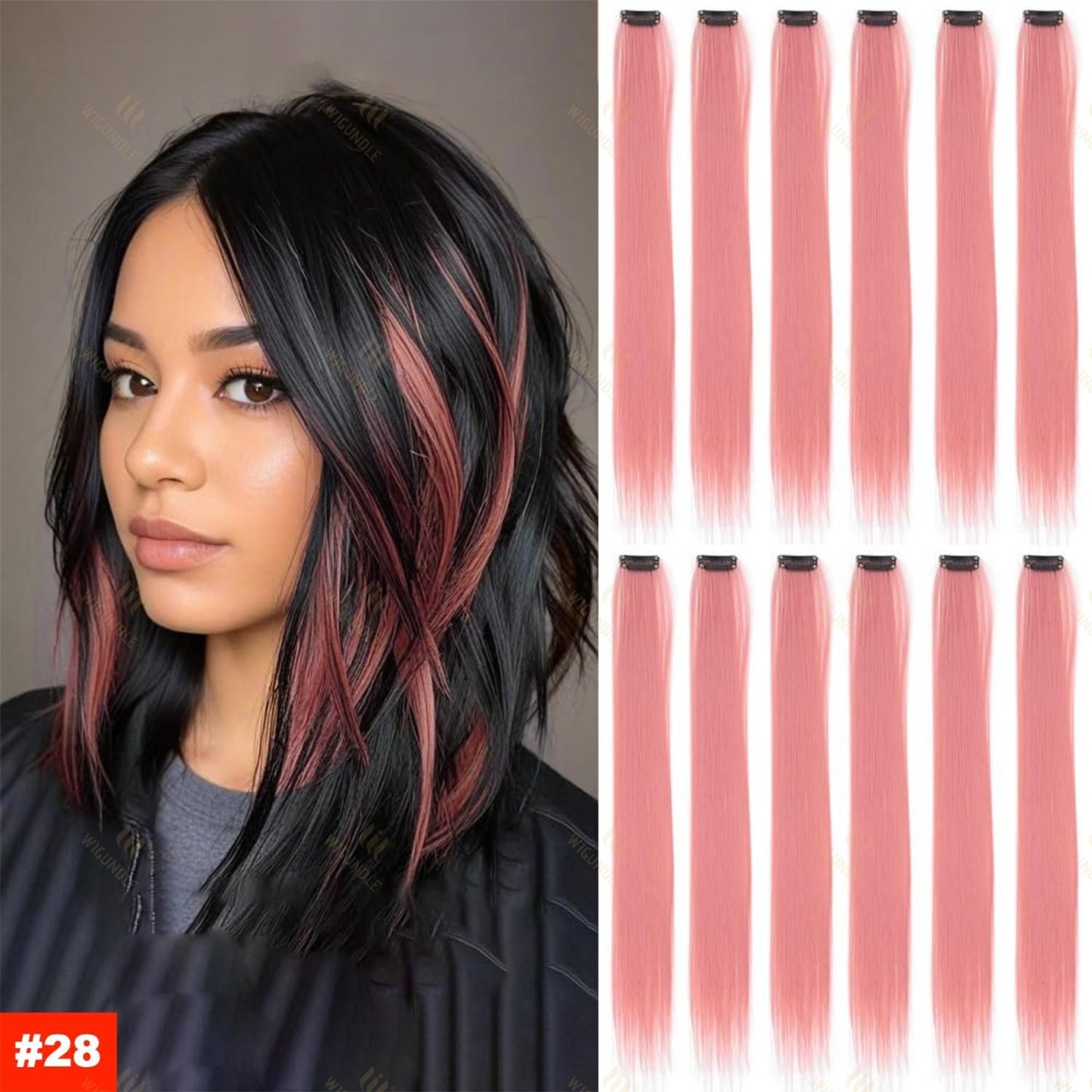 Colored Highlight 22 Inch Synthetic Hair Extensions Rainbow Long Straight Hairpieces for Women Kids Girls Purple Pink Blue
