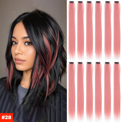 Colored Highlight 22 Inch Synthetic Hair Extensions Rainbow Long Straight Hairpieces for Women Kids Girls Purple Pink Blue