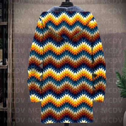 Men's Retro Print Plush Thick Long-Sleeved Coat Cardigan 3D All Over Prined Fleece Hooded Overcoat Unisex Thick Warm Jacket