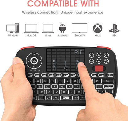 Teclado Sem Fio Bluetooth Rii i4 Mini Com Touchpad 2.4GHz Retroiluminado Mouse Controle Remoto Para Windows Android TV Box Smart TV