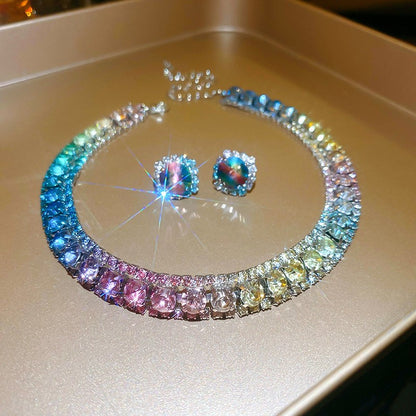 Conjunto de Joias Femininas com Colar de Luxo Verde Strass Brincos de Cristal Gargantilha Colares para Casamentos e Banquetes