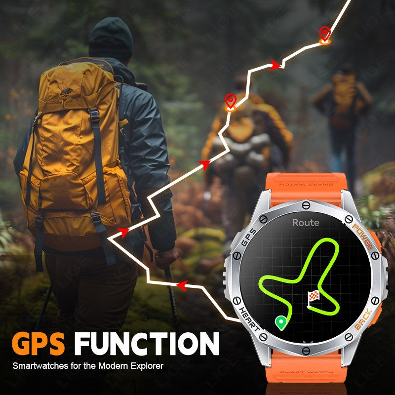 Smartwatch LIGE Novo para Esportes ao Ar Livre com GPS, Bússola, Tela AMOLED de 1.43", Bateria de 530mAh, Monitor Cardíaco, Chamadas Bluetooth e À Prova D'Água