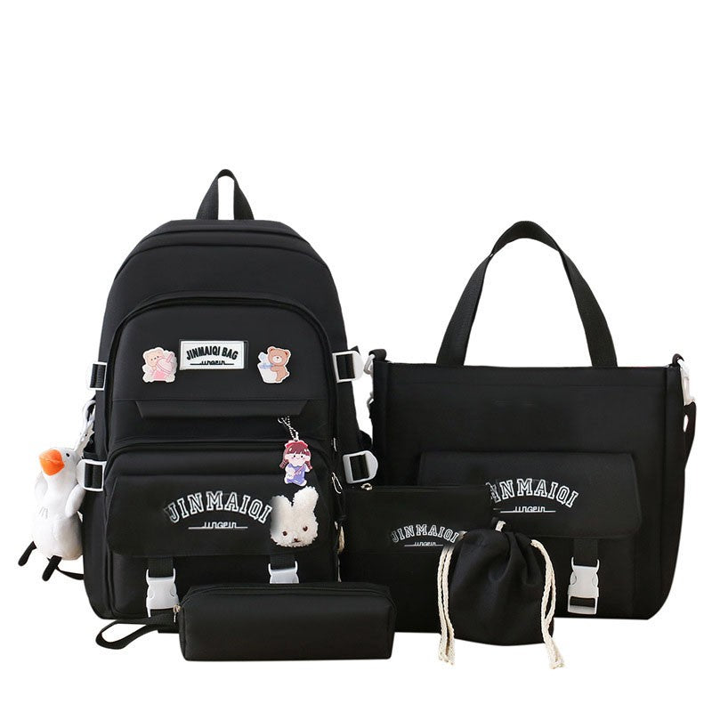 5-piece Set of Free Pendants Forest Style Korean Version Casual Harajuku Student Backpack for High School Girls Large Capacity