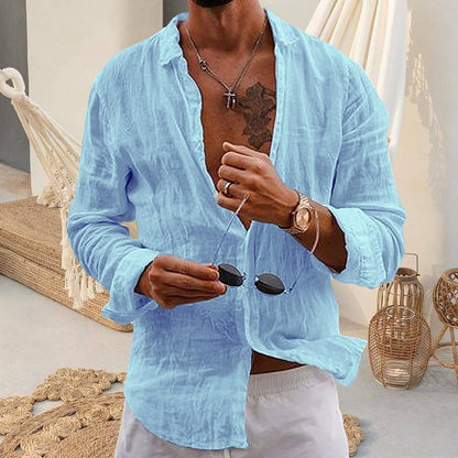 New Men's Spring Summer Shirt Cotton Comfortable Casual Lapel Cardigan Striped Single Breasted Long Sleeve Tops