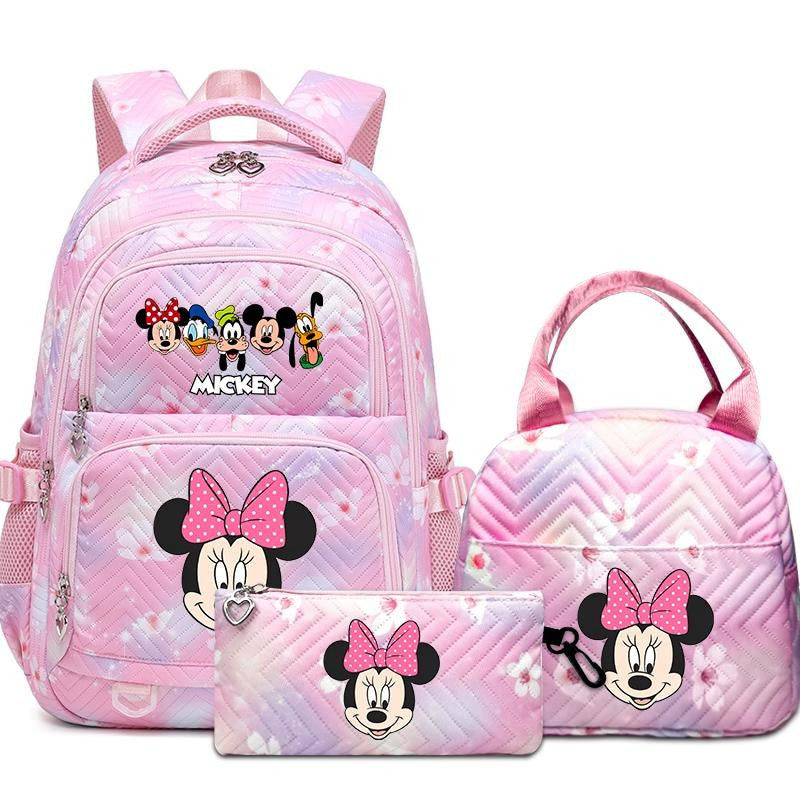 Mochila Mickey Minnie 3 Peças para Meninas e Meninos com Lancheira e Estojo, Mochila Escolar Fofa para Ensino Fundamental e Médio, Presente de Natal