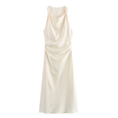 TRAF Satin Long Dresses for Women 2024 Summer Slip Midi Dress Woman Sexy Evening