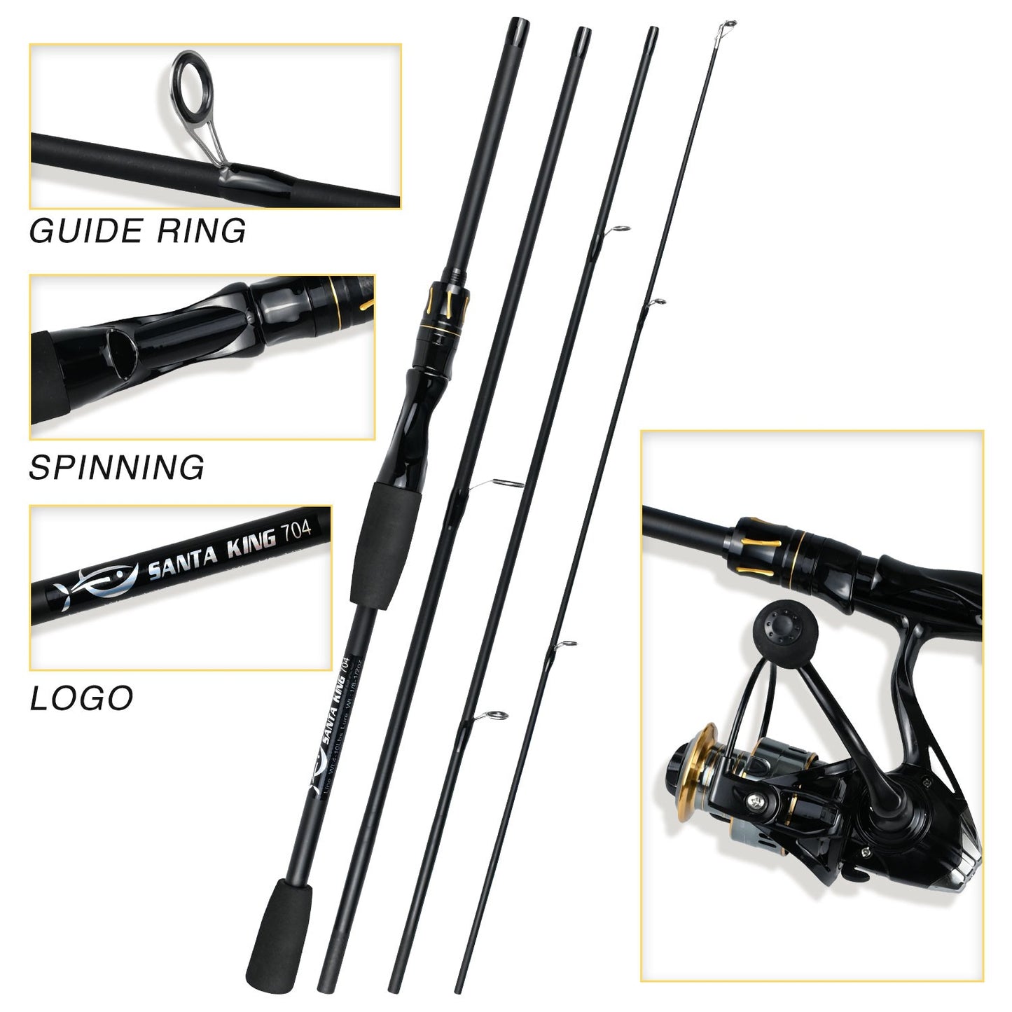 Vara De Pesca De Fibra De Carbono 1.8M/2.1M Vara De Viagem Portátil, Anel Guia De Cerâmica Requintado E Suave, Punho De Eva De Alta Densidade