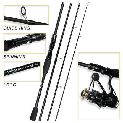 Vara De Pesca De Fibra De Carbono 1.8M/2.1M Vara De Viagem Portátil, Anel Guia De Cerâmica Requintado E Suave, Punho De Eva De Alta Densidade