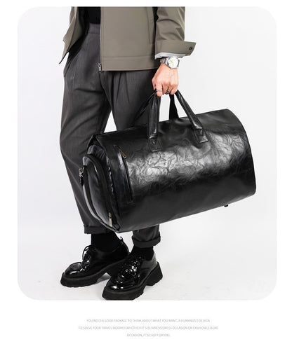 Vintage Suit Travel Bag with Large Capacity Waterproof PU Fabric Independent Shoe Case for Business Trip Suit Protection Bag