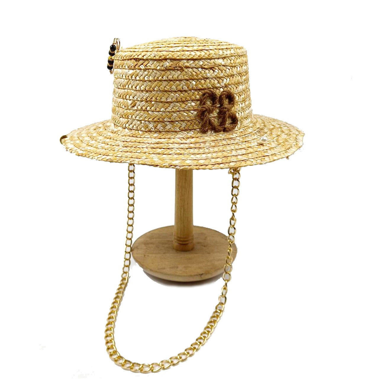 2023 Summer sun hat Lafite grass French straw hat Women's chain decorated straw hat Holiday Sun hat Punk style  beach