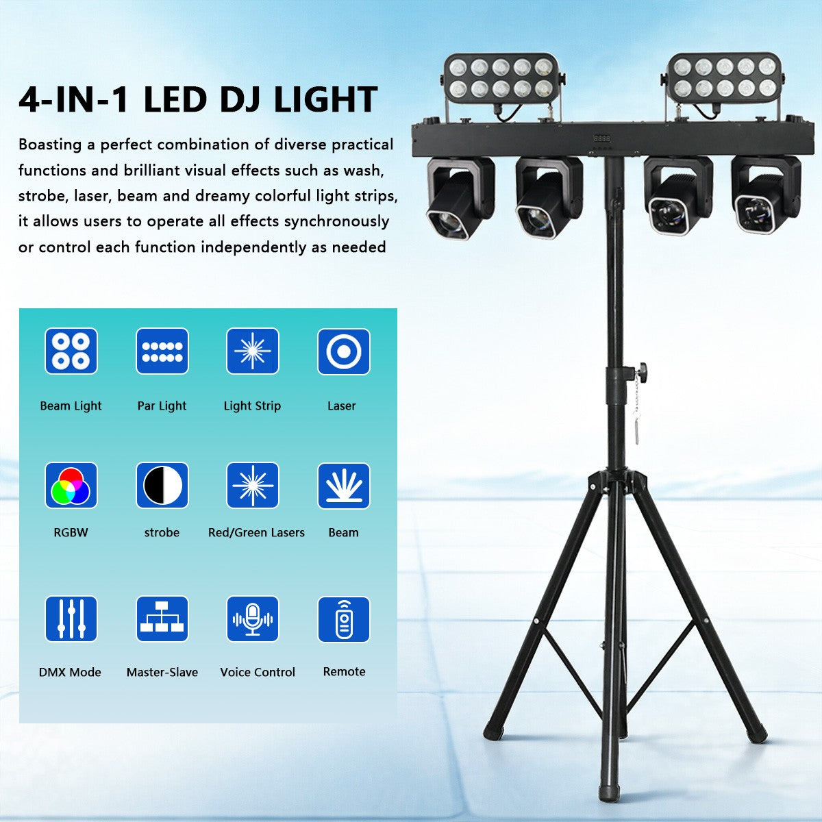 Reiz 4x40W RGBW Beam Ring With 20x8W LED Wall Wash Strobe 3in1 Effect Bar set Stand Stage Light Remote control For bar DJ discos