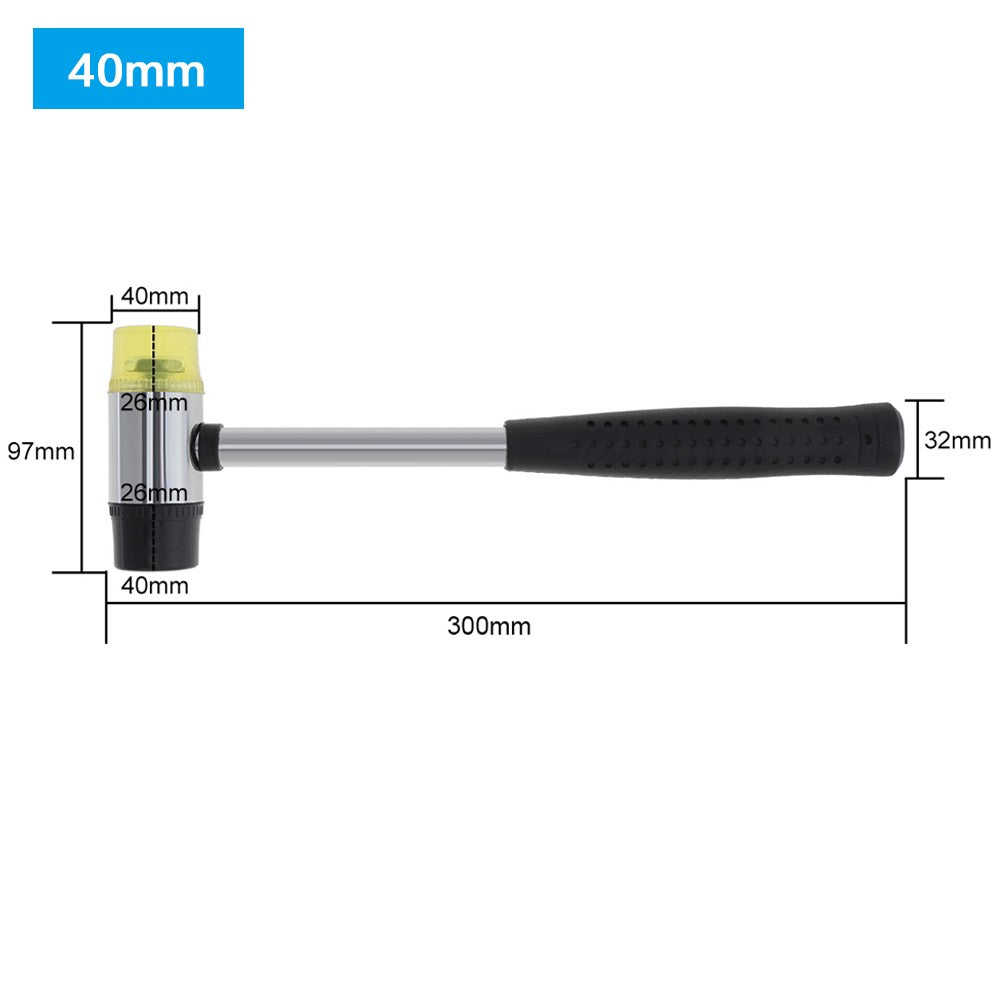 Martelo de borracha de 25mm 30mm 40mm Martelo de nylon com face dupla para instalação de janelas de vidro com cabeça redonda e cabo antiderrapante Ferramenta manual DIY