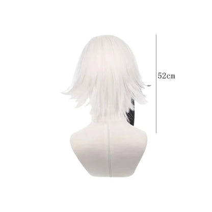 Peruca Cosplay Anime Arlecchino Curta Reta Branca Preta Cabelo Sintético Peluca Para Festival Frieren Adereços de Halloween