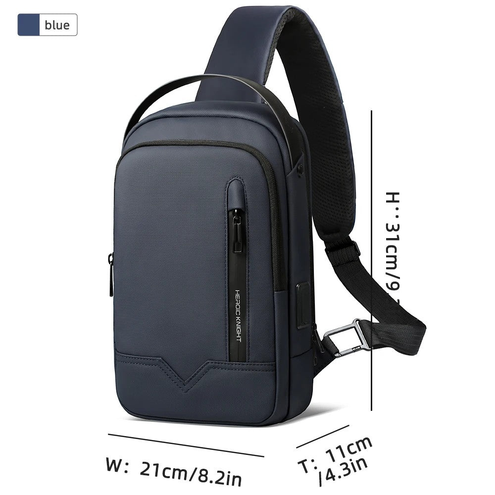 HK Waterproof Men's Shoulder Bag Lightweight Crossbody Bag Oxford Casual Satchel with USB Port Commute Business Chest Bag Male
