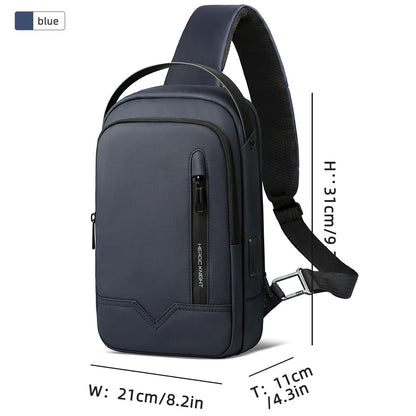 HK Waterproof Men's Shoulder Bag Lightweight Crossbody Bag Oxford Casual Satchel with USB Port Commute Business Chest Bag Male