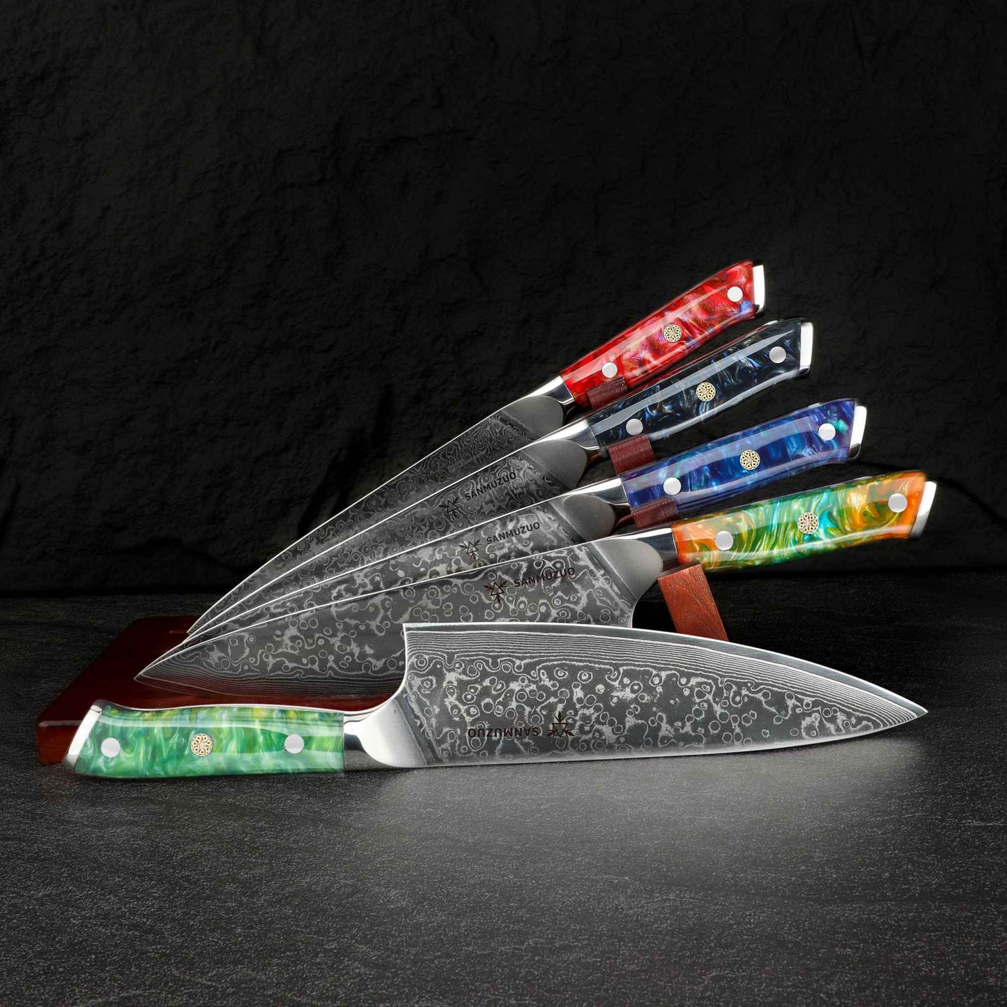 SANMUZUO Conjunto de Facas de Cozinha 2 Peças - Série Xuan Faca de Chef e Faca Utilitária de Aço Damasco Ultra Afiadas - Cabo de Resina para Culinária Diária