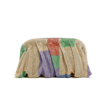 XIYUAN Shinny Ruched Rhinestone Clucth Purse Women Luxury Designer Evening Bags Fashion Party Dinner Handbag Bridal Makeup Bag