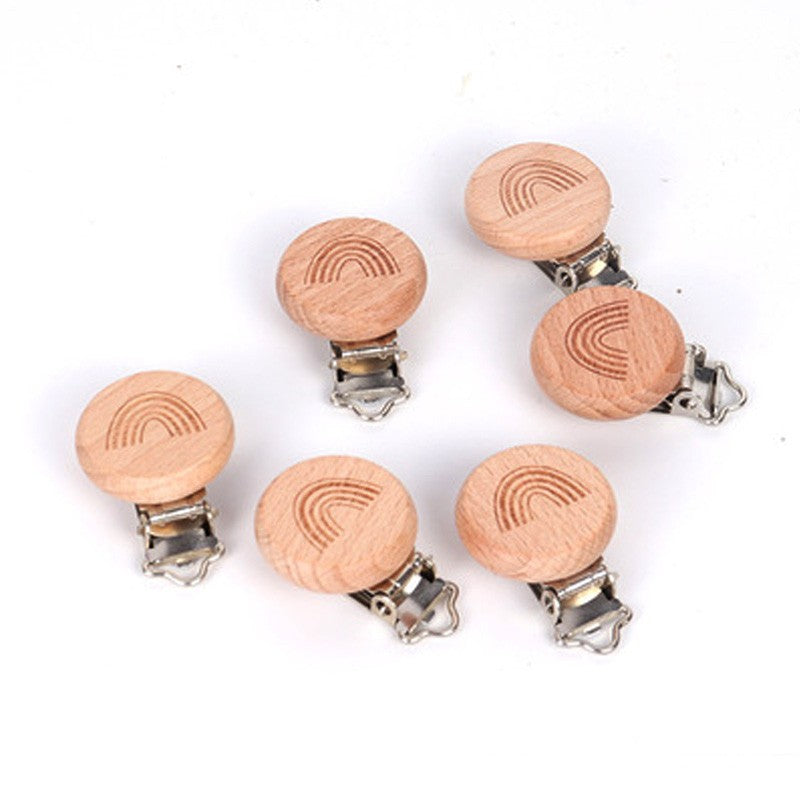 5 Piece wooden rainbow bear flower cart heart shaped bird elephant round star Clip Free DIY Baby Natural pacifier Chain Gift