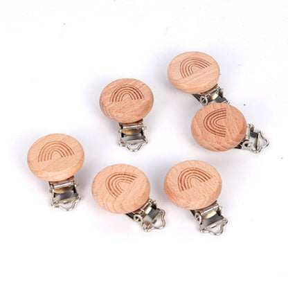 5 Piece wooden rainbow bear flower cart heart shaped bird elephant round star Clip Free DIY Baby Natural pacifier Chain Gift