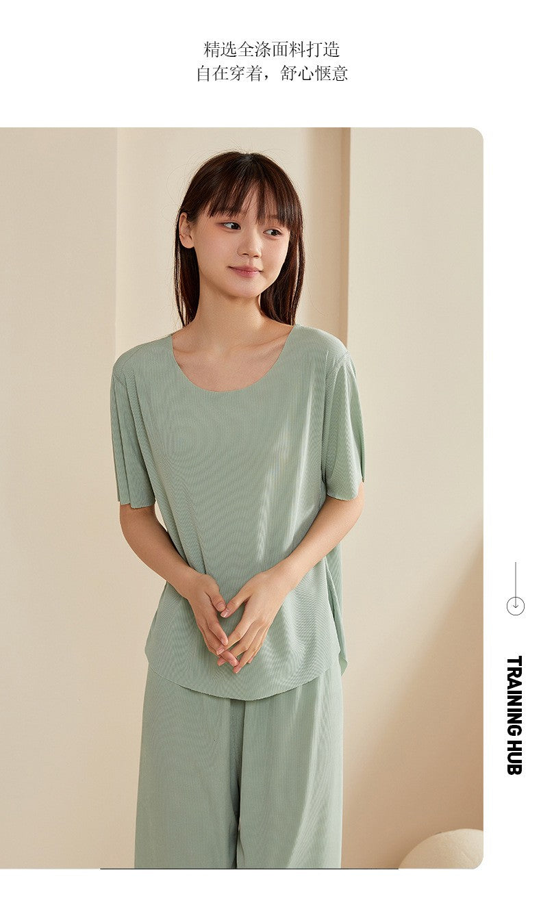 Super Thin Pajamas Suit Women Men Summer Ice Silk Cool Short-sleeved O-Neck Sleepwear Male Female Classic Simple Loungewear Suit