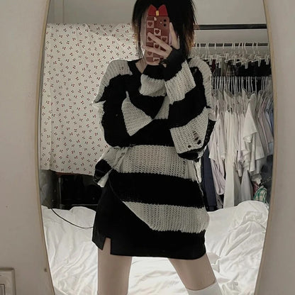 Anime NANA Okazaki Shinichi Cosplay Costume Unisex Stripe Knitted Sweater Autumn Ripped Irregular Sweaters Top Party Clothes