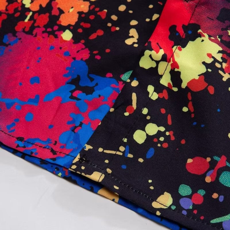 Y2K Men Oversize Street Fashion Summer Daily Shirt Hawaiian Splash-ink Print Casual Loose Short Sleeve Beach Shirts For Man Tops