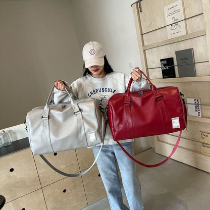 Fashion Women'S Travel Totes Duffle PU Leather Gym Sports Fitness Casual Luggage Handbag Shoes Pocket Shoulder Weekend Bag