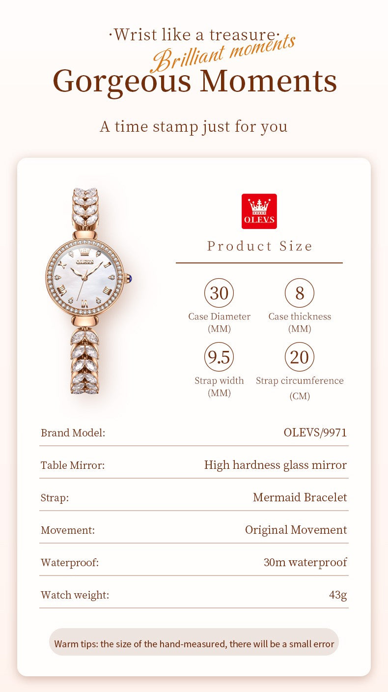 OLEVS 9971 Women Watch Luxury Brand Quartz Watch Fashion Unique Design Diamond Mermaid Bracelet Dress Watch Women Elegant Watch