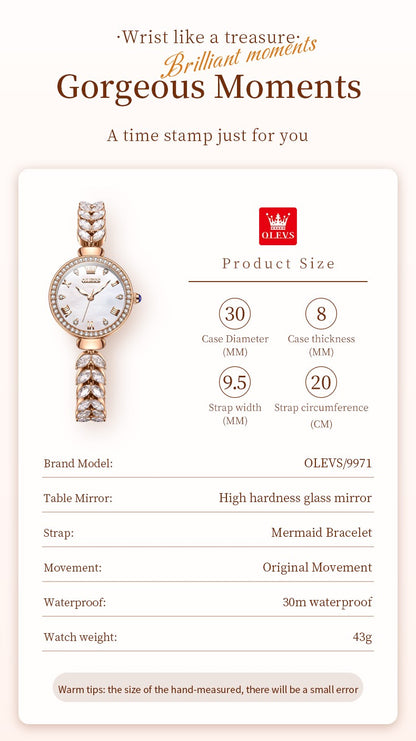 OLEVS 9971 Women Watch Luxury Brand Quartz Watch Fashion Unique Design Diamond Mermaid Bracelet Dress Watch Women Elegant Watch