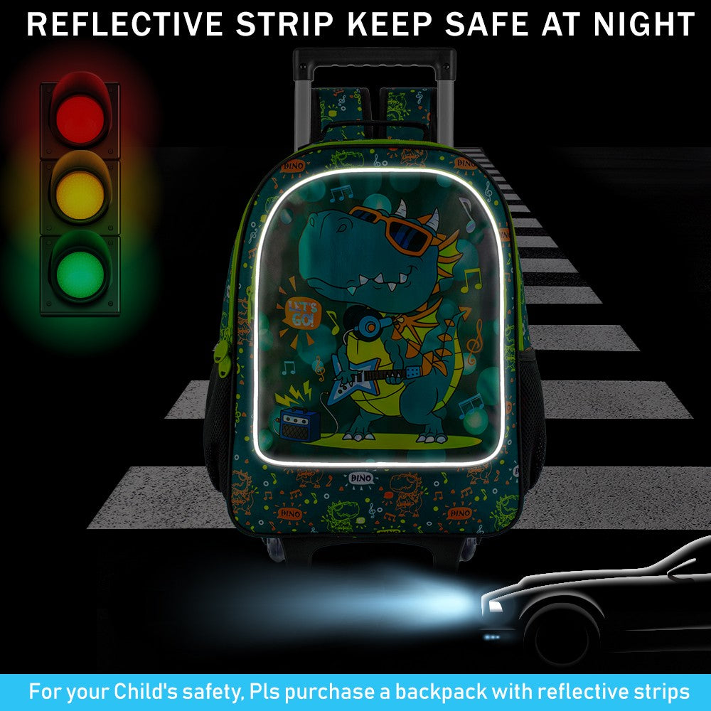 Mochila de Rodinhas de Dinossauro 3 Peças para Meninos, Mochila Escolar Infantil com Rodas, Mochila de Rolamento com Lancheira para o Ensino Fundamental