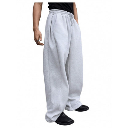 Men's Solid Color Sanitary Pants 2025 Drawstring Waist Straight Wide Leg Loose Fit with Pockets Versatile Sports Trousers