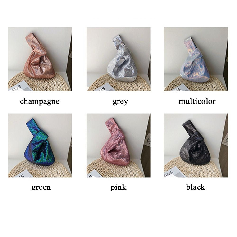 Ladies Trendy Fashion Reversible Sequin Evening Clutch Purse Women Girls Small Glitter Wrist Knot Bag