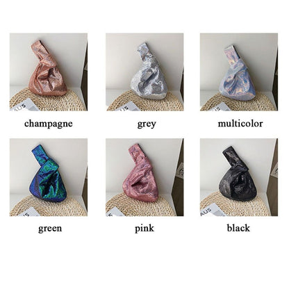 Ladies Trendy Fashion Reversible Sequin Evening Clutch Purse Women Girls Small Glitter Wrist Knot Bag