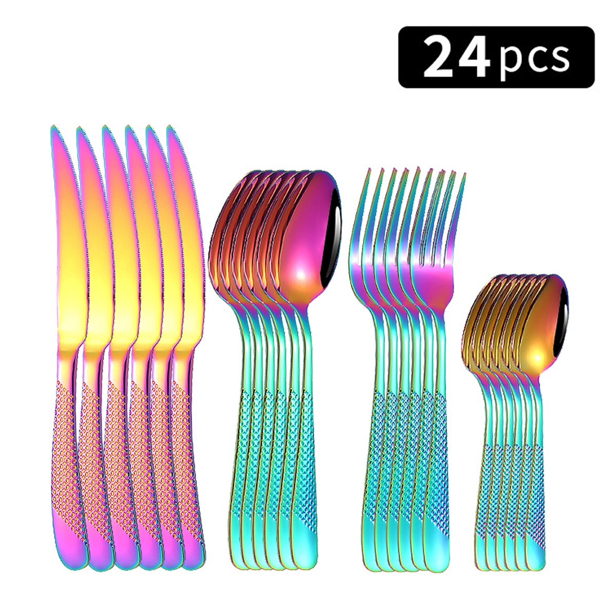 24pc Stainless steel tableware star steak knife and fork dessert fork spoon family suits