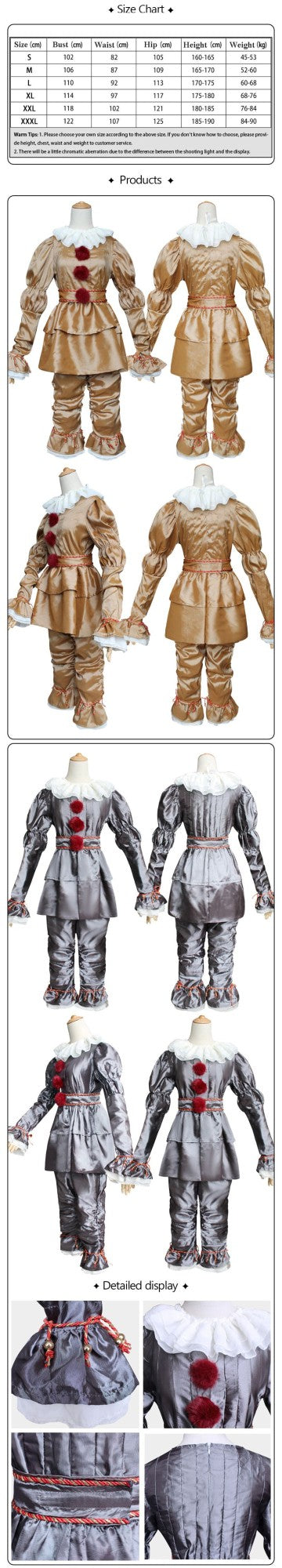 Movie Cosplay Pennywise Clown Cosplay Costume Halloween Adult Carnival Party Stage Performance Villain Vintage Clothing Set