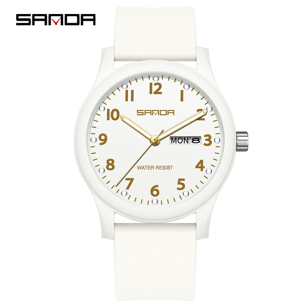 SANDA 3263 Fashion Casual Men Watch Silicone Strap Waterproof Luminous Clock Unisex Wristwatch Date Week Sport Man Watches