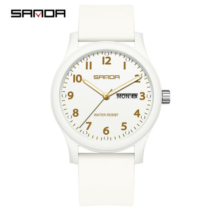 SANDA 3263 Fashion Casual Men Watch Silicone Strap Waterproof Luminous Clock Unisex Wristwatch Date Week Sport Man Watches