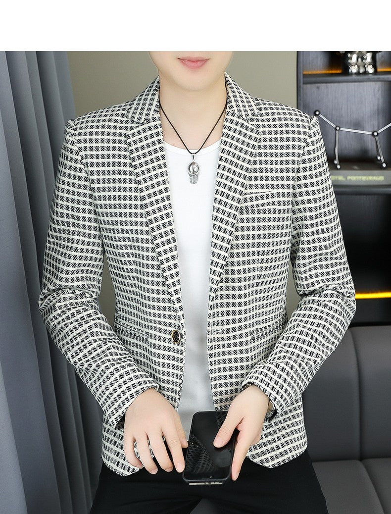 Blazer Men's Fashion Gentleman Business Outdoor Travel Plaid Slim-fit Korean Version of The Trend Handsome Youth Casual Blazer