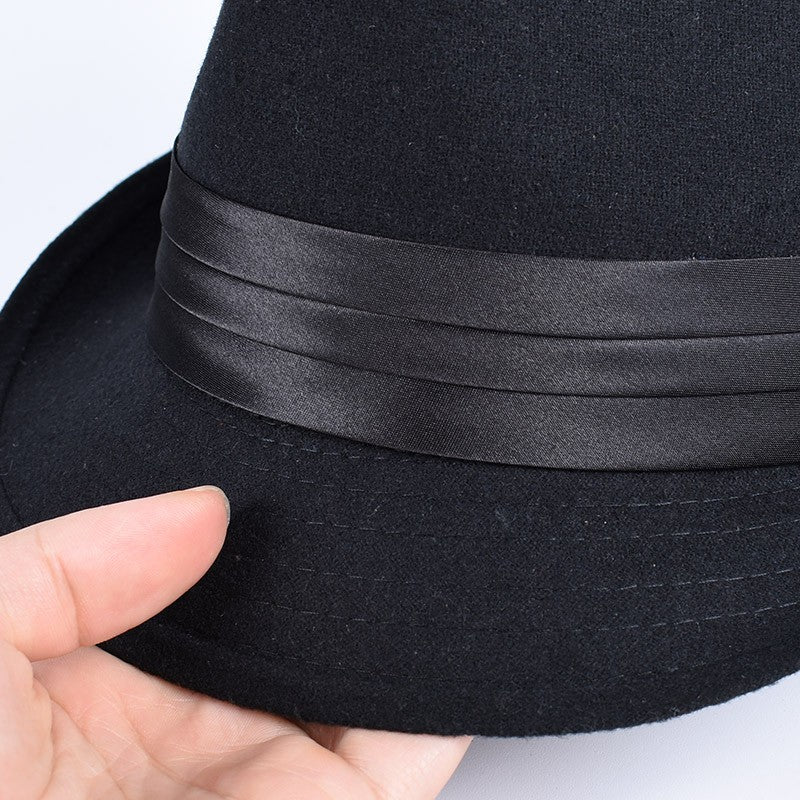 Classic Fedora Men's Hats 2025 Casual Short Sleeve Trilby Top Hat French England Elegant Ribbon Jazz Cap Fedoras Black Felt Hat