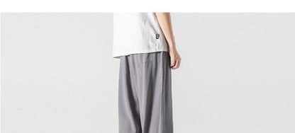 Summer Large Size Linen Cotton Wide Leg Pants Men Casual Comfortable Loose Fit Straight Leg Trousers Long Pants
