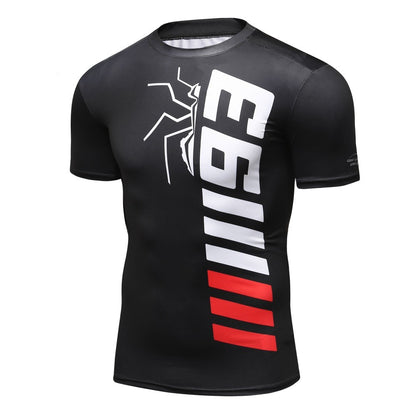 Sportswear Men T-shirt 3D Printing Ant Pattern Novel and Simple, Elastic Compression and Quick-drying Fitness Bodybuilding Shirt