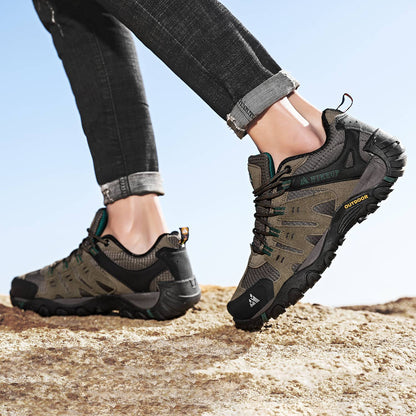 HIKEUP Tênis Masculino de Caminhada em Couro Camurça, Calçados Outdoor Resistentes ao Desgaste Masculinos para Trekking, Caminhada, Caça e Tênis Táticos