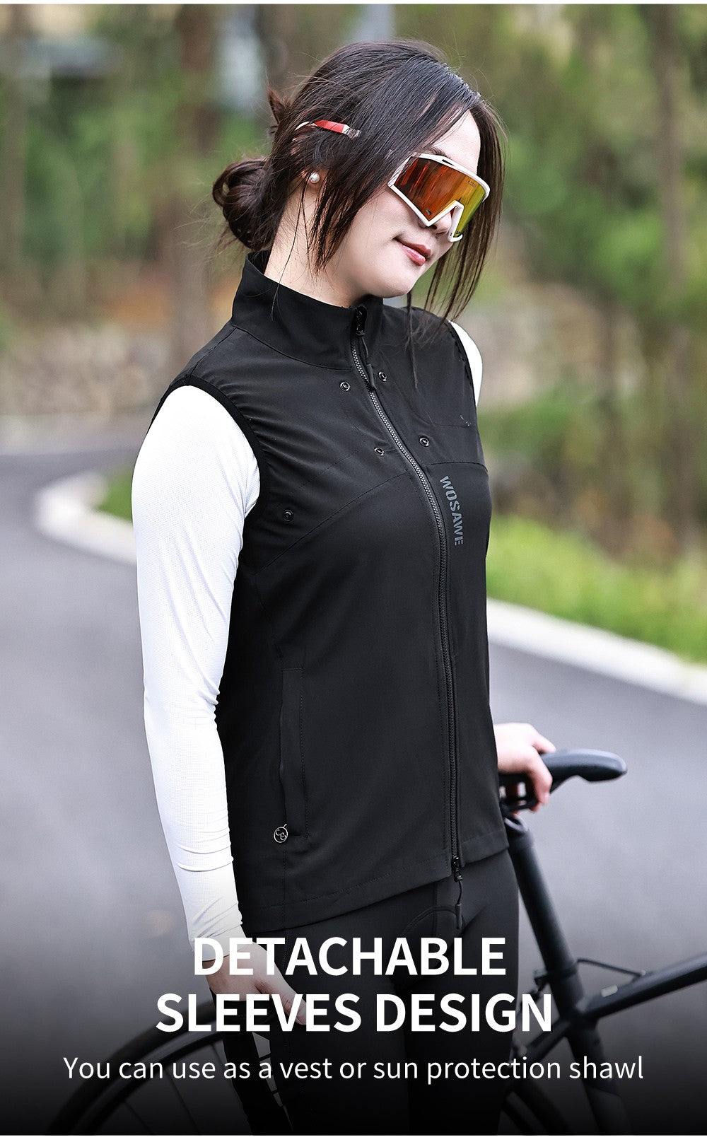 WOSAWE Women Windproof Waterproof Reflective Cycling Jacket MTB Bicycle Long Sleeve Windbreaker Sleeveless Vest Bike Coat