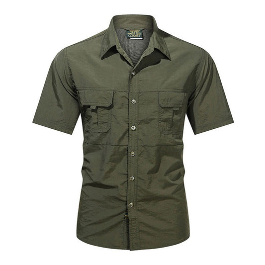 2025 Summer Cargo Shirts for Men Short Sleeve 2-Pocket Outdoor Casual Shirt Quick-dry Tops Lapel Single-Breasted Men's Shirts
