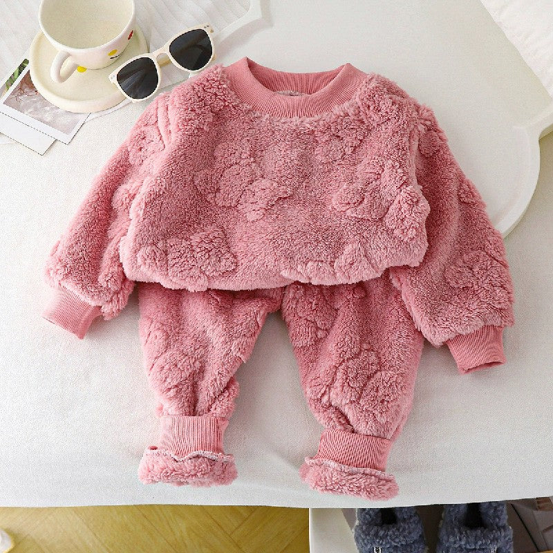 Winter Kids Thick Warm Sets Autumn Boys Girls Flannel Pajamas Suits Baby Long Sleeve Sleepwear Outfits Casual Children Clothes