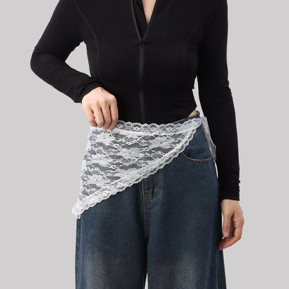 Jeans Pants Decor Embroidered Flower Lace Mini Skirt Irregular See Through Ruched Skirts High Waist Harajuku Pleated Skirts