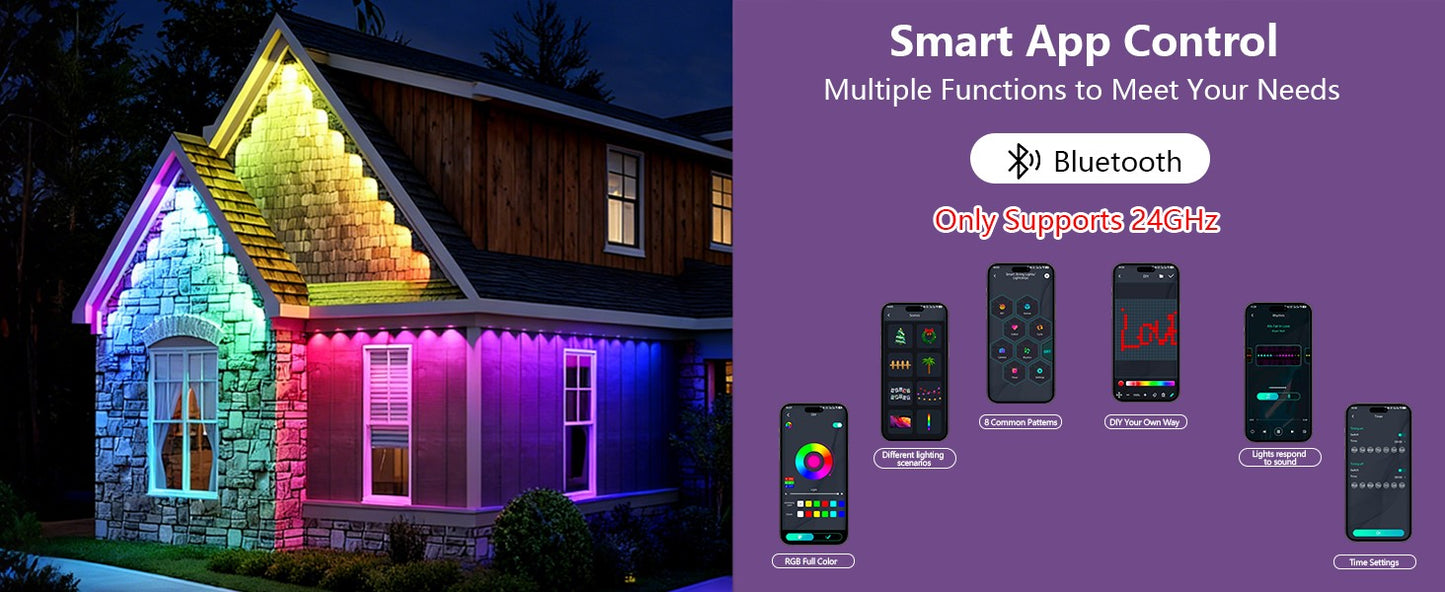 Smart Permanent Outdoor Lights Eaves Lights IP67 Waterproof Light String with App Remote Control Music Sync for House Roof Decor