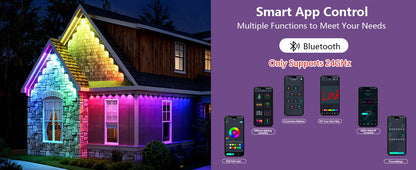 Smart Permanent Outdoor Lights Eaves Lights IP67 Waterproof Light String with App Remote Control Music Sync for House Roof Decor