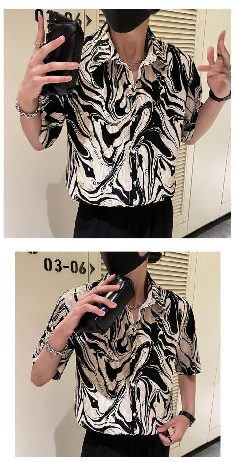 Japanese Summer Ice Silk Flower Shirt for Men Short Sleeve Loose Casual Harajuku Oversized 2023 New Thin Hawaiian Shirt Men
